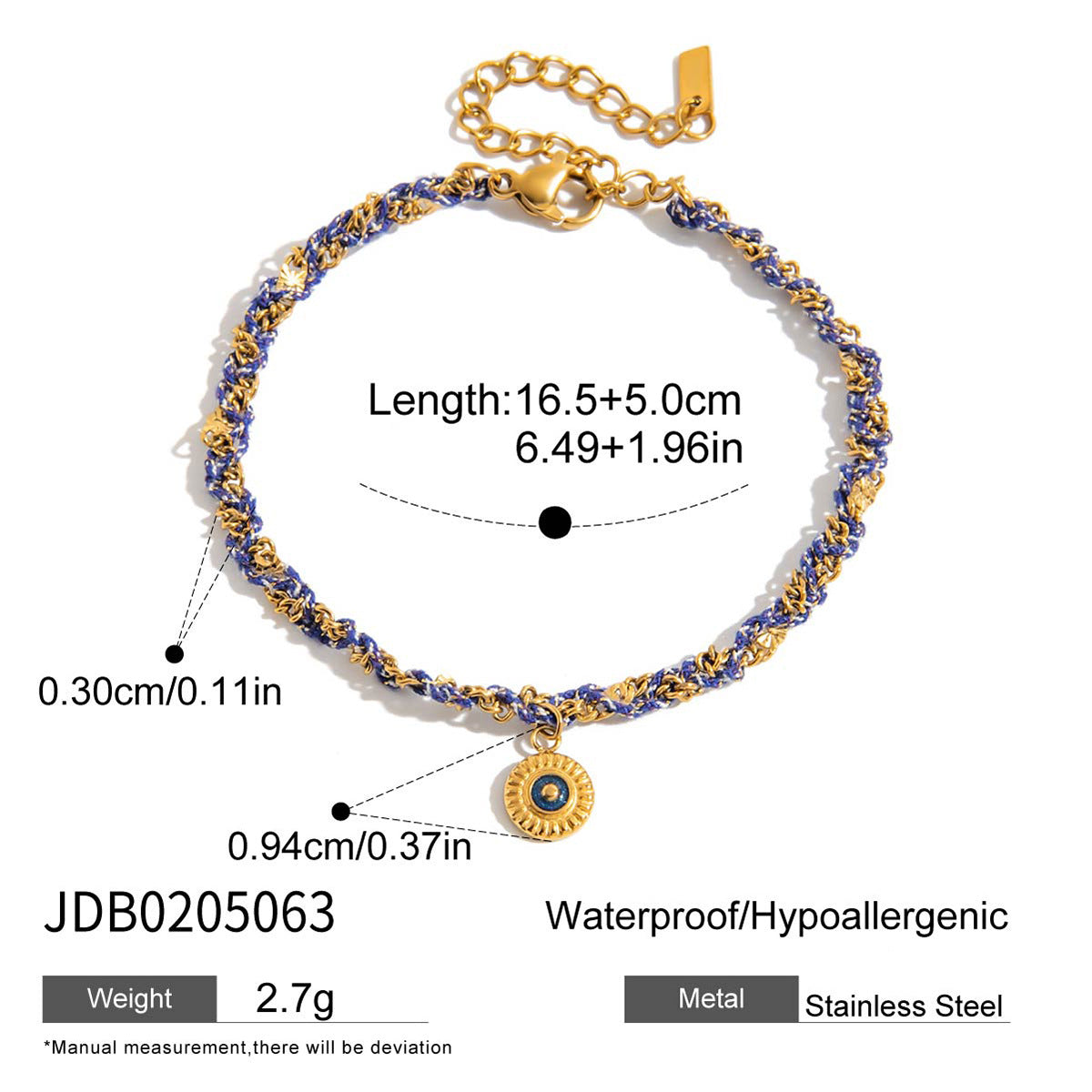 Bracciale con Chiusura OT Geometrica Ovale a Occhio di Demone in Acciaio al Titanio con Finitura Placcata per Donna