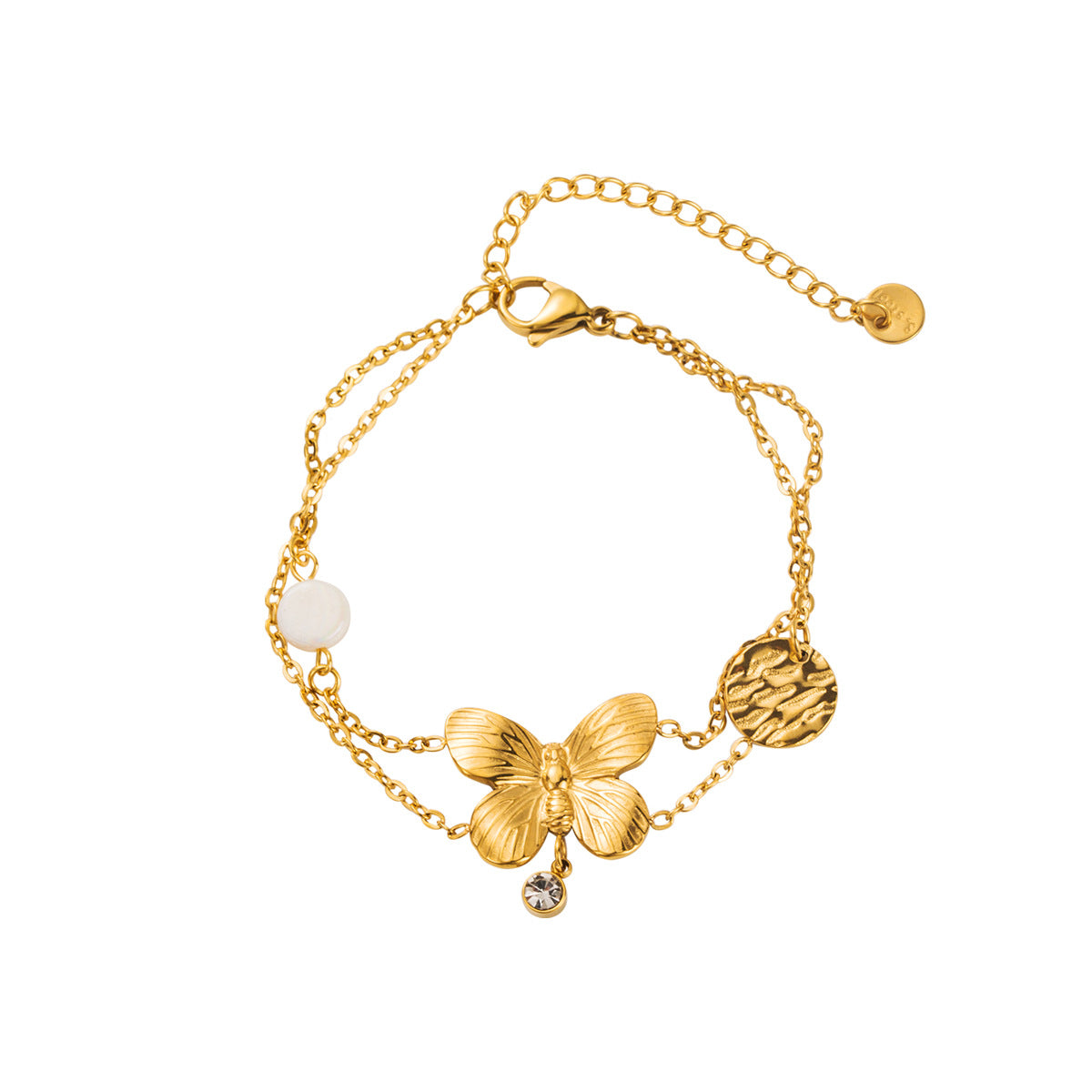 Elegante bracciale da donna con ciondolo a farfalla in stile vintage francese, realizzato in acciaio inossidabile con inserti in conchiglia naturale