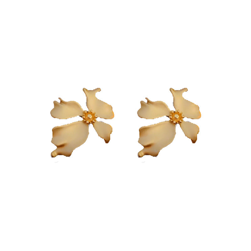 Vintage Floral Geometric Earrings in Brass with Matte Plated Finish for Women
