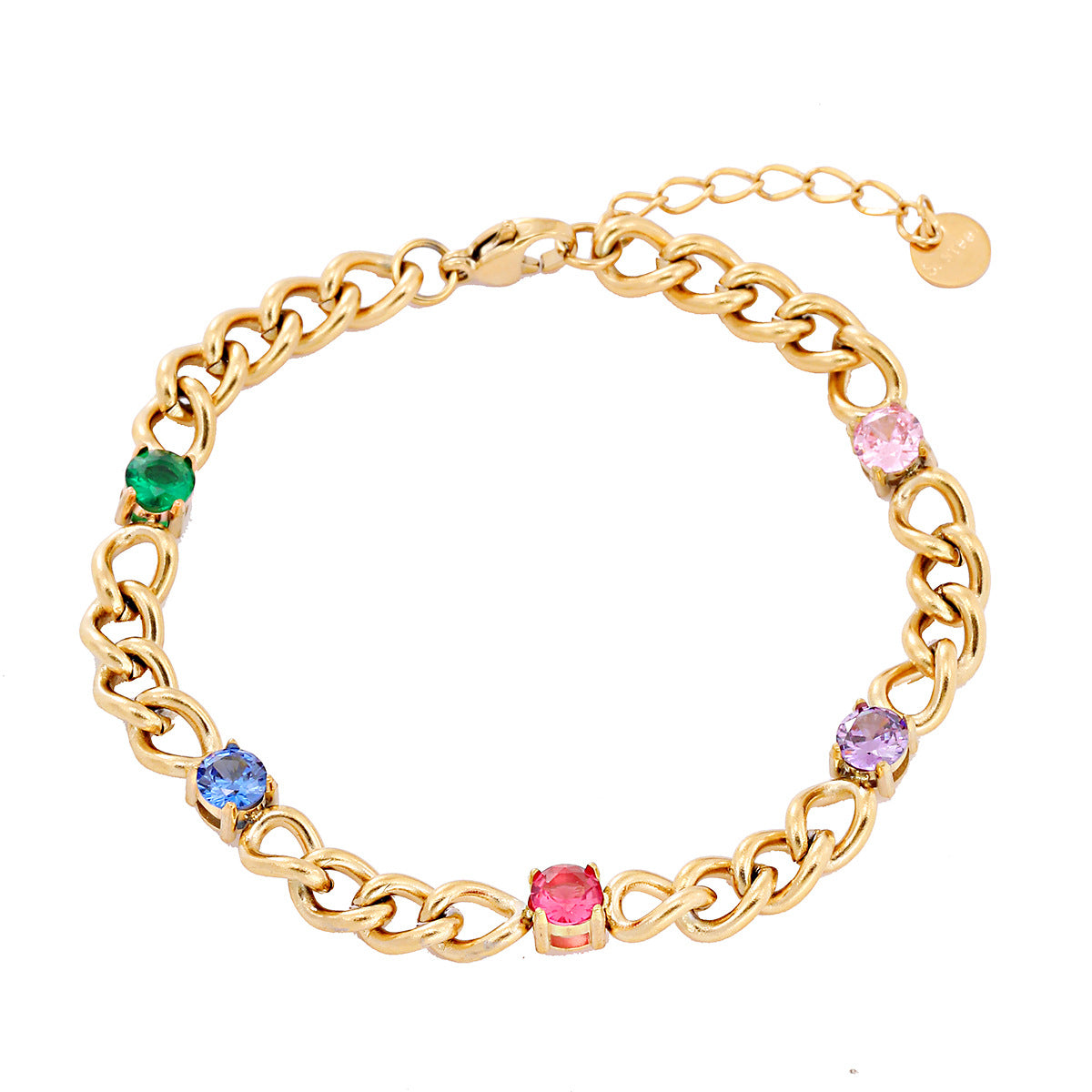 Fashionable Geometric Stainless Steel Bracelet for Women with 18K Gold Plating and Colorful Rhinestone Accents