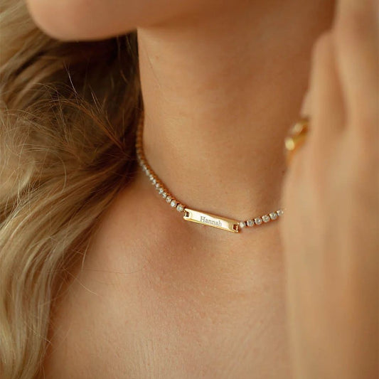 Minimalist Elegant 18K Gold Plated Rectangle Geometric Stainless Steel Rhinestone Inlay Pendant Necklace for Women DIY Charm Bar