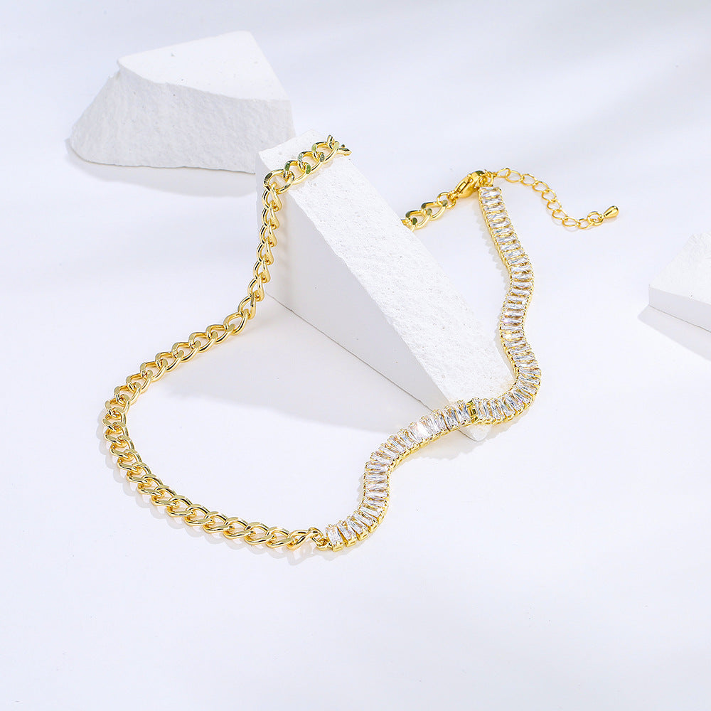 Minimalist Geometric Pig Nose Necklace in Brass with Cubic Zirconia Accents