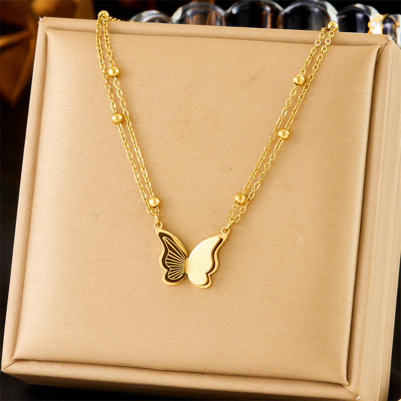 Fashion Business Casual Plated Stainless Steel Butterfly Necklace and Bracelet Set