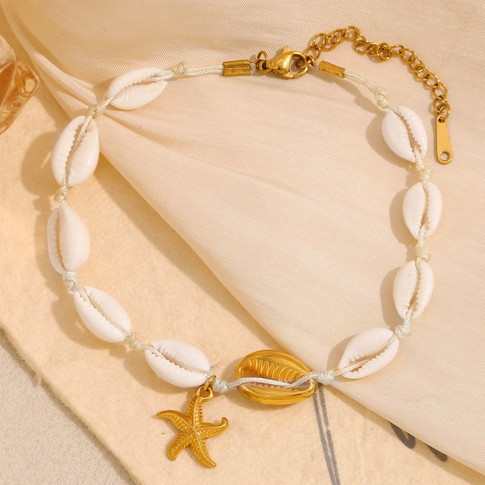 Minimalist Star-Shaped Stainless Steel Plated 18K Gold Beach-Themed Anklet for Women
