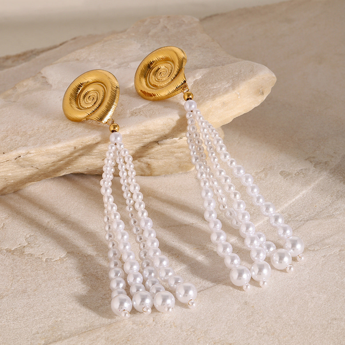 Orecchini a Nappa con Perle, Geometrici, in Acciaio Inossidabile, Placcati Oro 18K da Donna