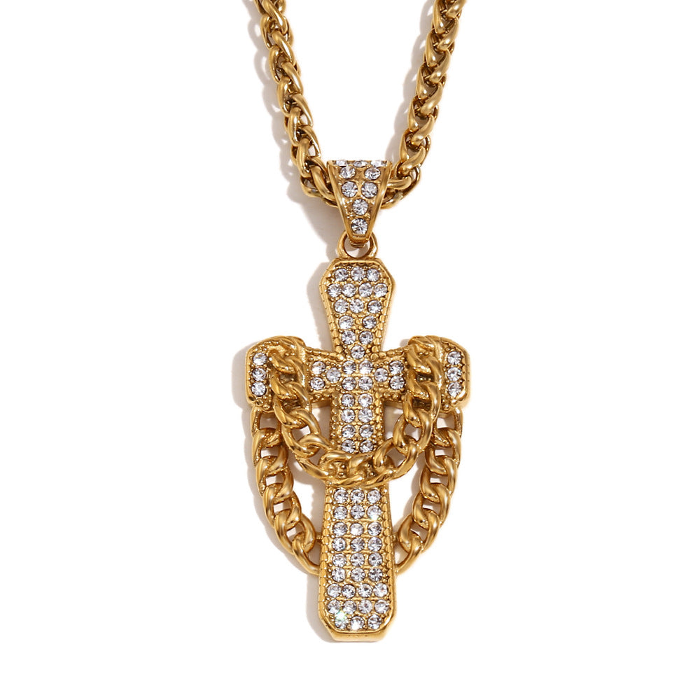Minimalist Cross Pendant Necklace for Women Stainless Steel with 18K Gold Plating Geometric Design Adjustable Chain