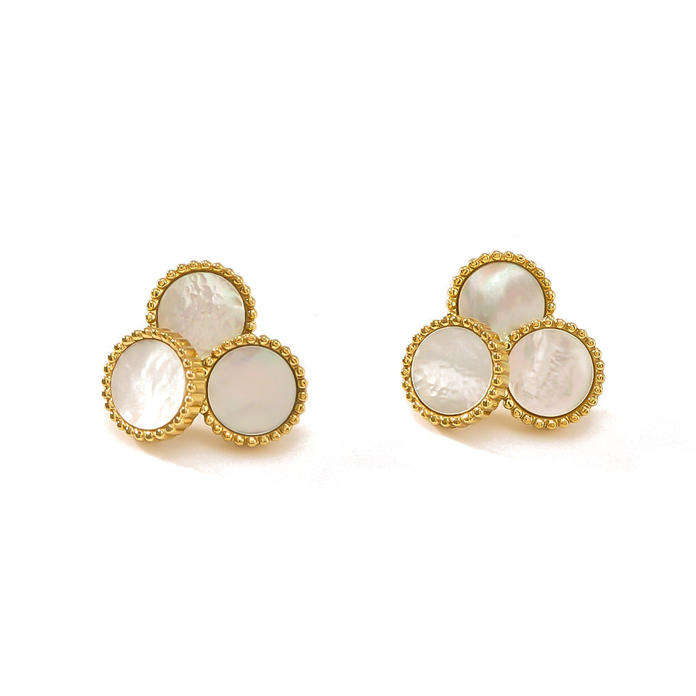 Minimalist Geometric White Abalone Inlaid Stainless Steel Earrings with 18K Vacuum Plating Hypoallergenic Finish