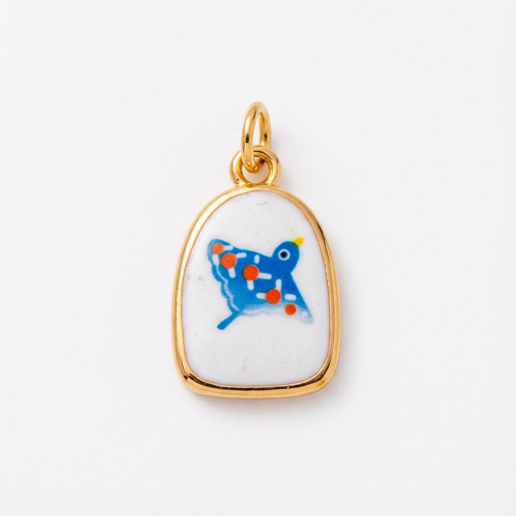 Vintage 18K Gold Plated Cartoon Drip Oil Brass Charm Bar Pendant for Women