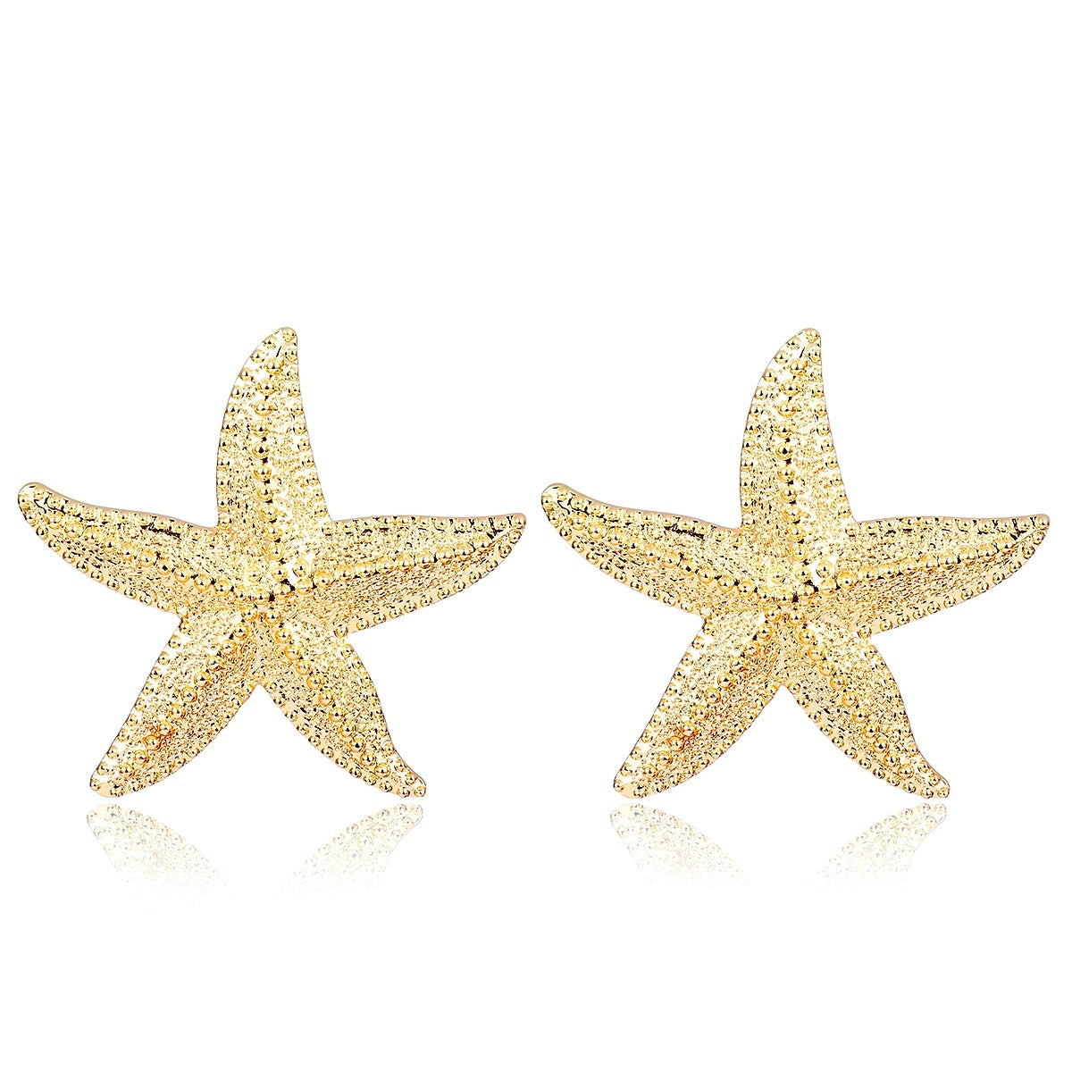 Pendientes de tuerca minimalistas de aleación con forma de estrella texturizada, diseño geométrico y acabado chapado para mujer