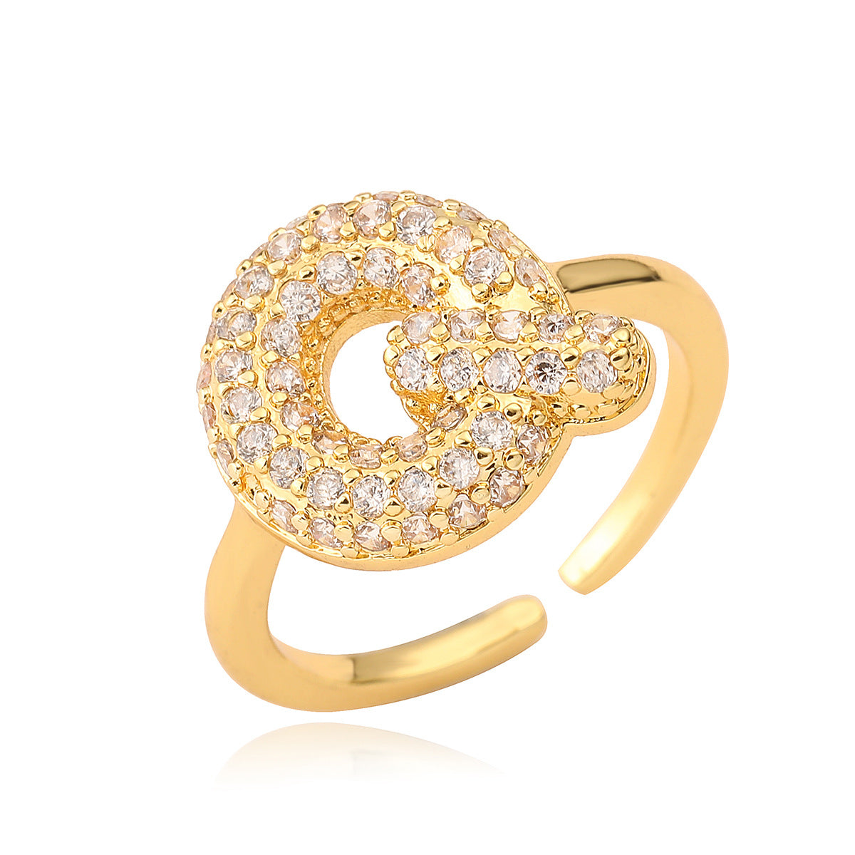 Anillo de cobre minimalista de forma geométrica con letras, chapado en oro de 18K y detalles de circonita para mujer