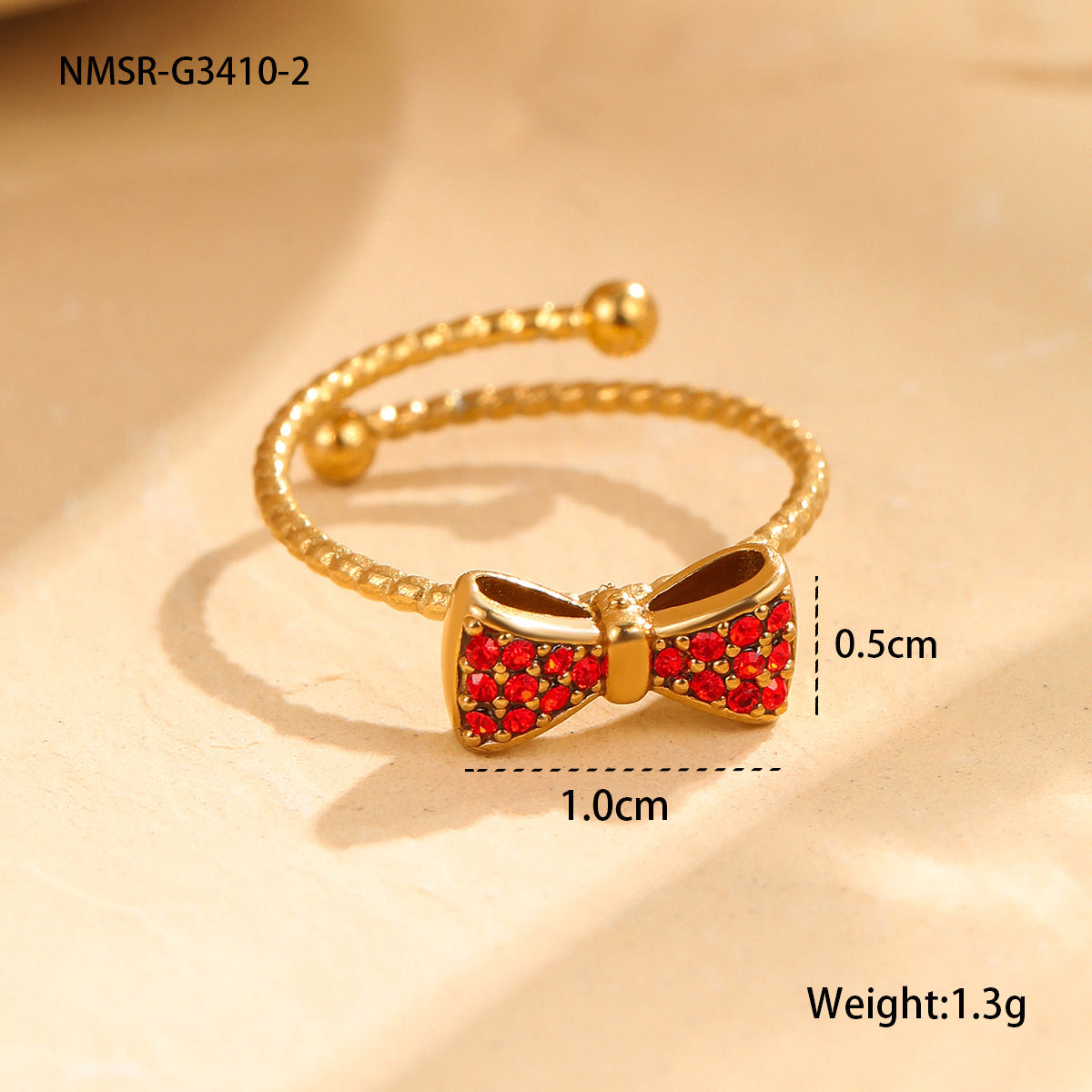 Anillo de acero inoxidable con forma de lazo, engaste de diamantes de imitación, estilo minimalista y lujoso para mujer