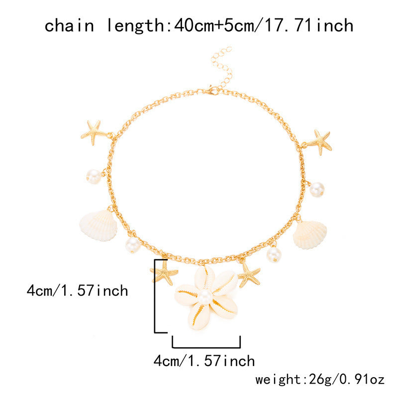 Casual Floral Starfish Shell Pearl Alloy Necklace for Women Beach Party