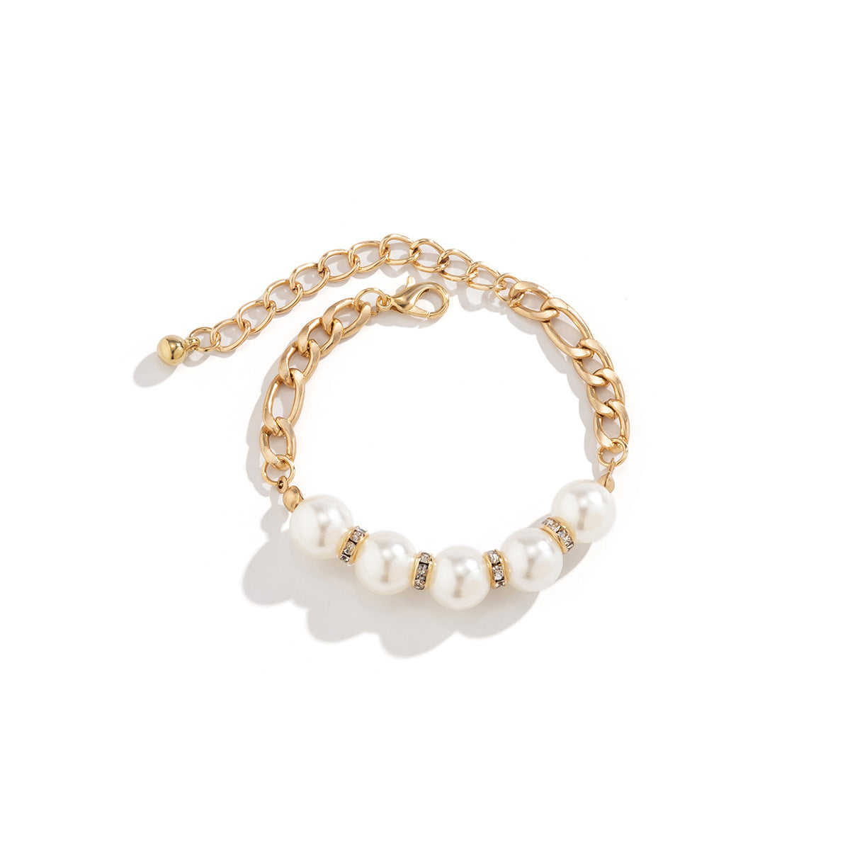 Collana da donna con perle finte e strass, stile rustico chic geometrico, con base in lega e finitura placcata