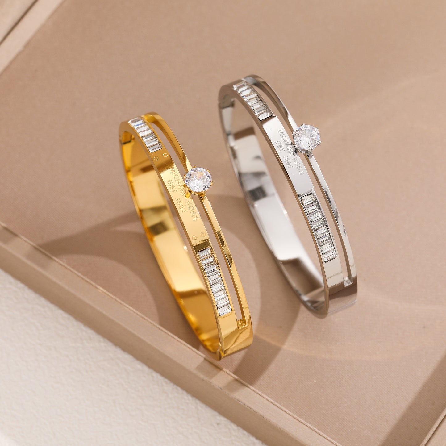 Minimalist Rose Gold Plated Titanium Steel Bracelet with Double Row Zircon and Star Accent for Women