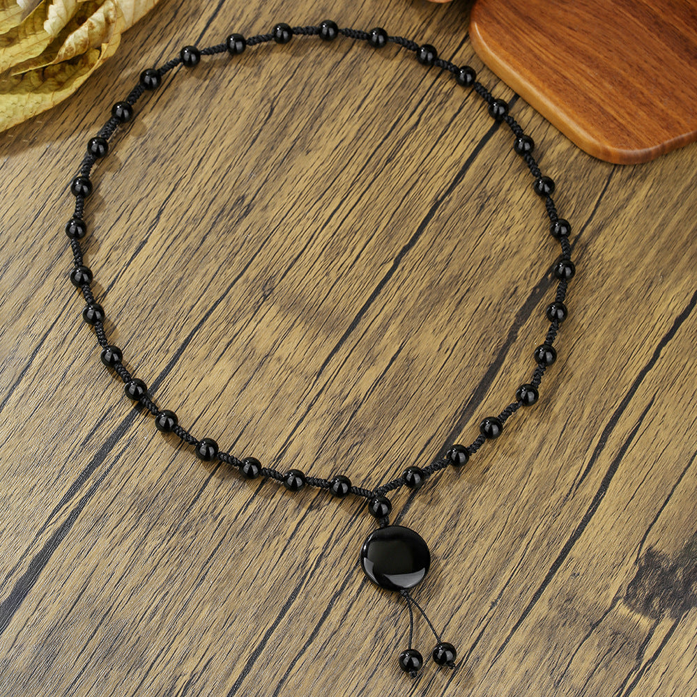Vintage Gothic Geometric Black Agate Tassel Necklace Handmade Cable Chain Unisex