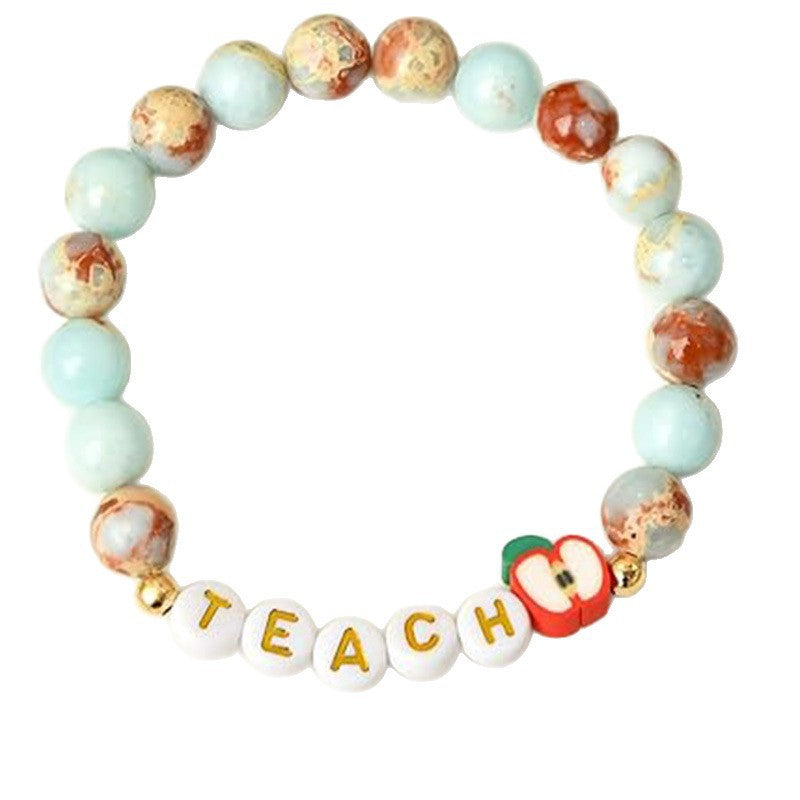 8mm Natural Blue Shoushan Stone Beaded Bracelet with Apple Charm Unisex Gift