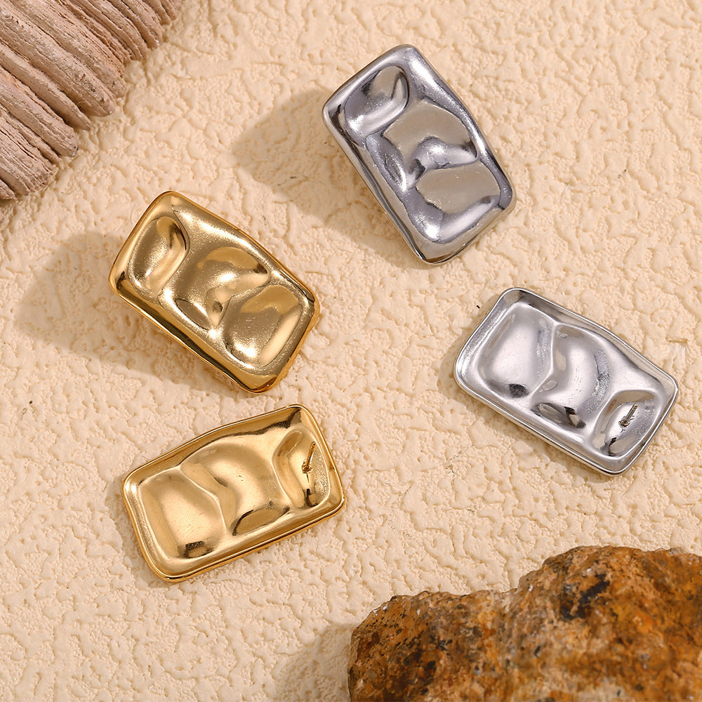 Orecchini in Acciaio Inossidabile Geometrici e alla Moda con Placcatura in Oro 18K, Design a Palette Rettangolare Irregolare