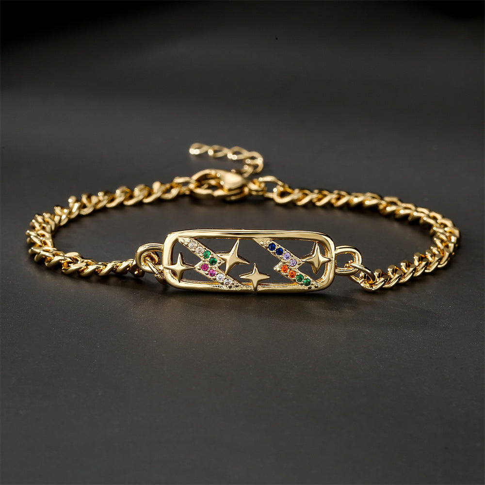 Geometric Brass Gold Plated Cubic Zirconia Inlay Bracelet for Women