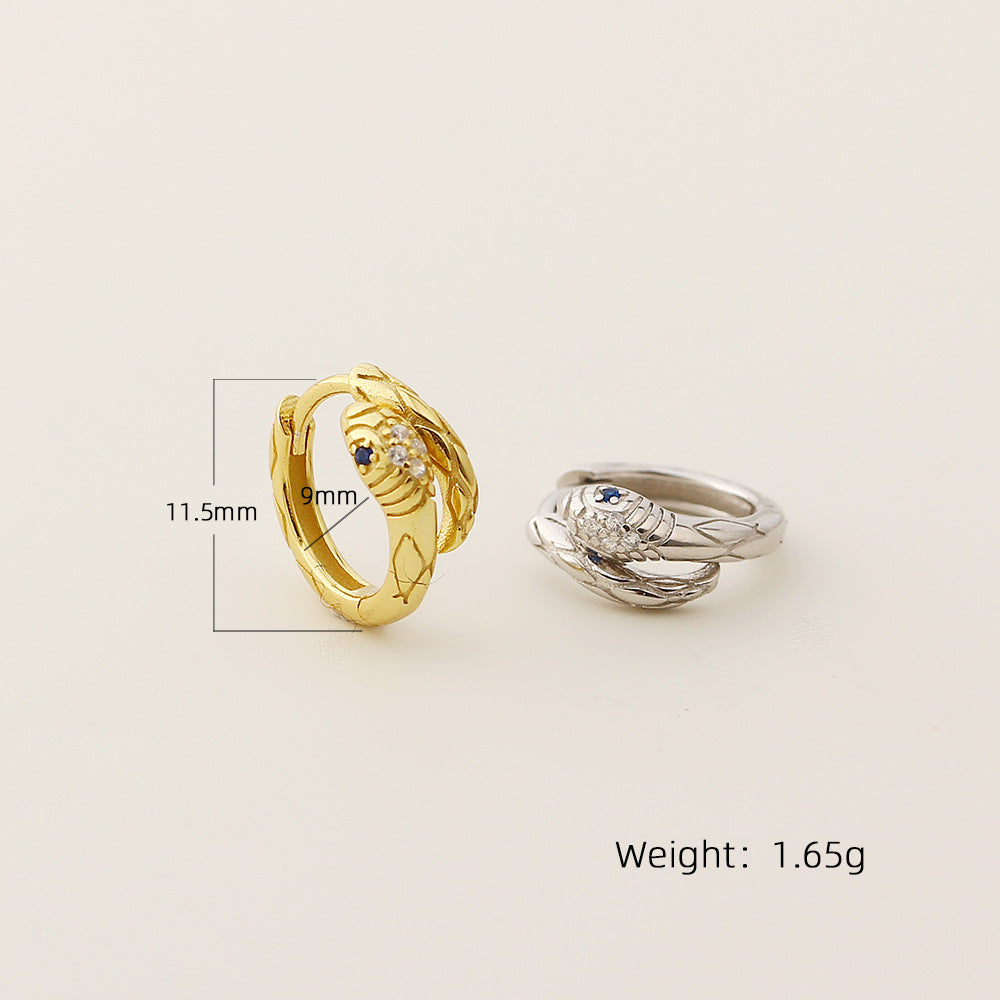 Pendientes Minimalistas de Plata de Ley 925 con Forma de Serpiente e Incrustaciones de Diamantes de Imitación, Unisex