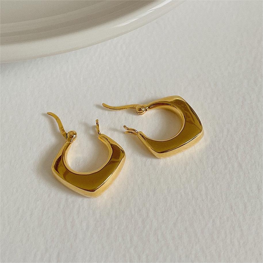 Minimalist Sweet 925 Sterling Silver Geometric Letter Plated Earrings