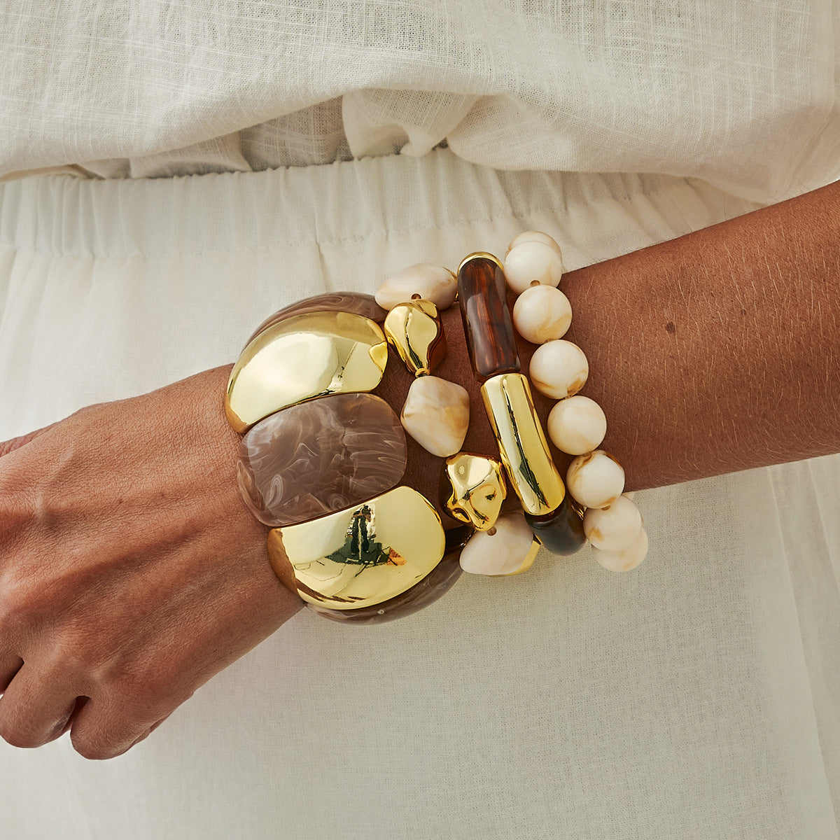 Gradient Geometric Acrylic Beaded Stretch Bracelet