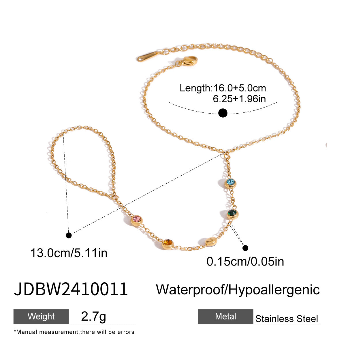 Elegant Minimalist Geometric Round Stainless Steel Plated Cubic Zirconia Linked Ring Bracelet for Women