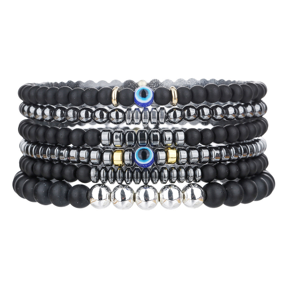 Minimalist Hip-hop Round Matte Agate Hematite Volcanic Stone Beaded Bracelet Unisex
