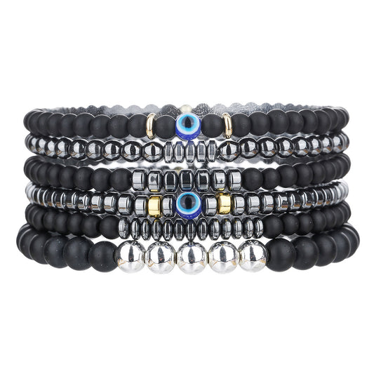 Minimalist Hip-hop Round Matte Agate Hematite Volcanic Stone Beaded Bracelet Unisex