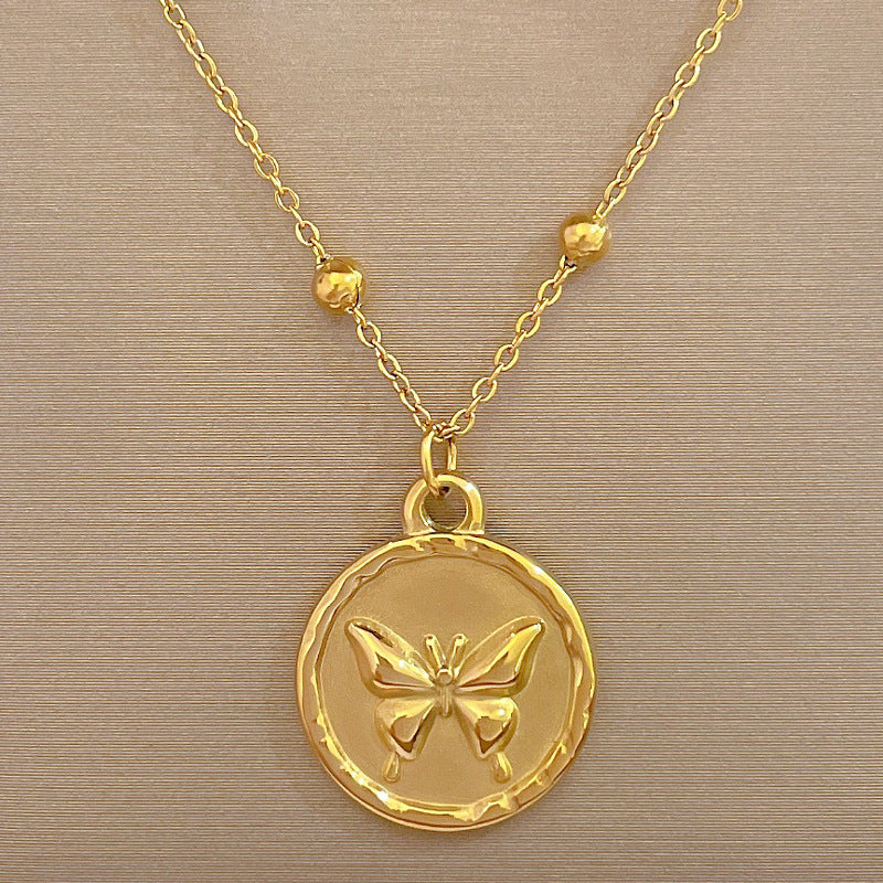 Minimalist Butterfly-Shaped Titanium Steel Necklace for Women with Gold Plating and Geometric Design Locket Chain