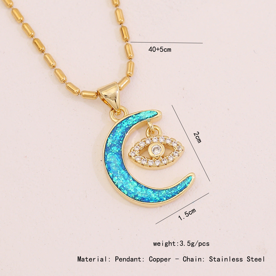 Collana pendente minimalista a stella e luna con rame placcato oro rosa, occhio d'angelo e design a rosa floreale