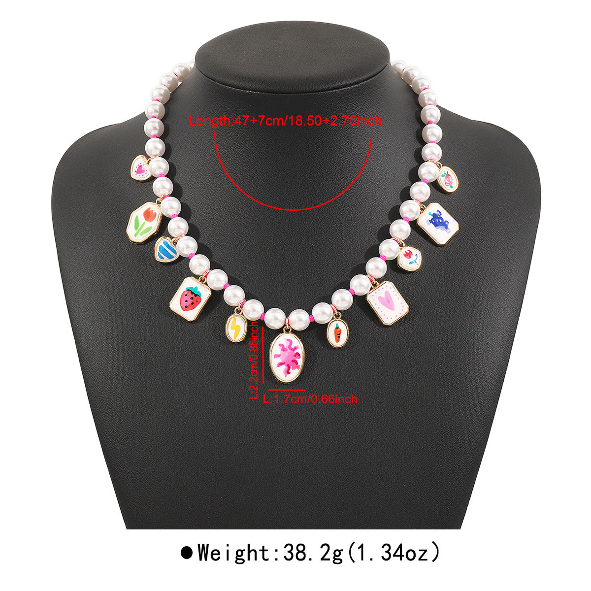Collana pendente da donna in ceramica con motivo geometrico floreale in stile vacanziero, con catena in lega di zinco e finitura galvanizzata