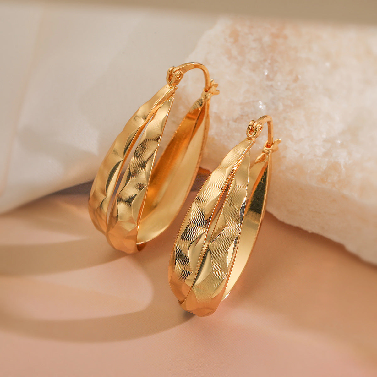 Minimalist Vintage Geometric Hoop Earrings for Women in Brass with Gold Plating Irregular Design