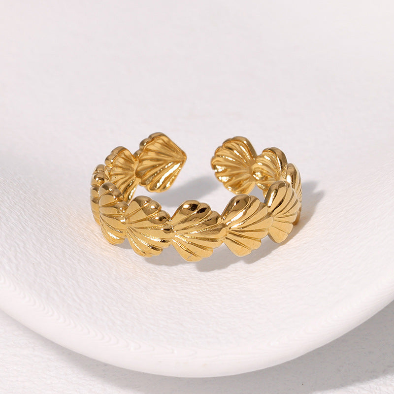 Minimalist Seashell-Shaped Stainless Steel Adjustable Ring for Women with Plated Finish