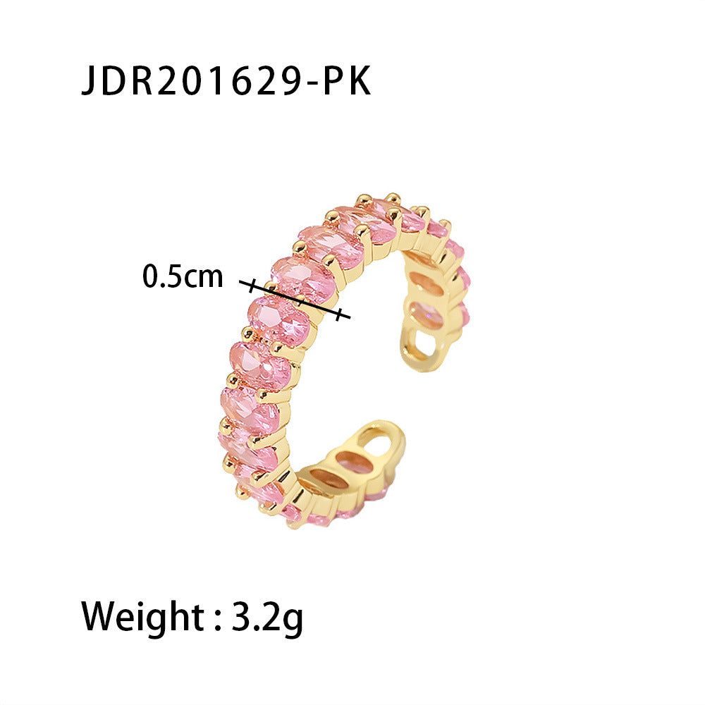 Minimalist Oval Adjustable Ring for Women with 18K Gold Plated Copper Band and Cubic Zirconia Inlay