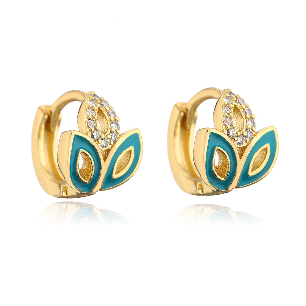 Orecchini a cerchio piccoli geometrici minimalisti da donna con base in rame placcato in oro 18K e zirconi incastonati a smalto