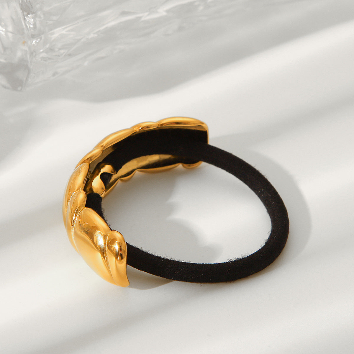Ins Style Braided Texture High Elasticity Stainless Steel Ponytail Hair Ring for Women with Polished Finish