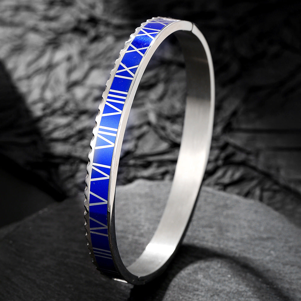 Geometric Stainless Steel Plated Roman Numeral Bracelet for Women with Egg Shape Design