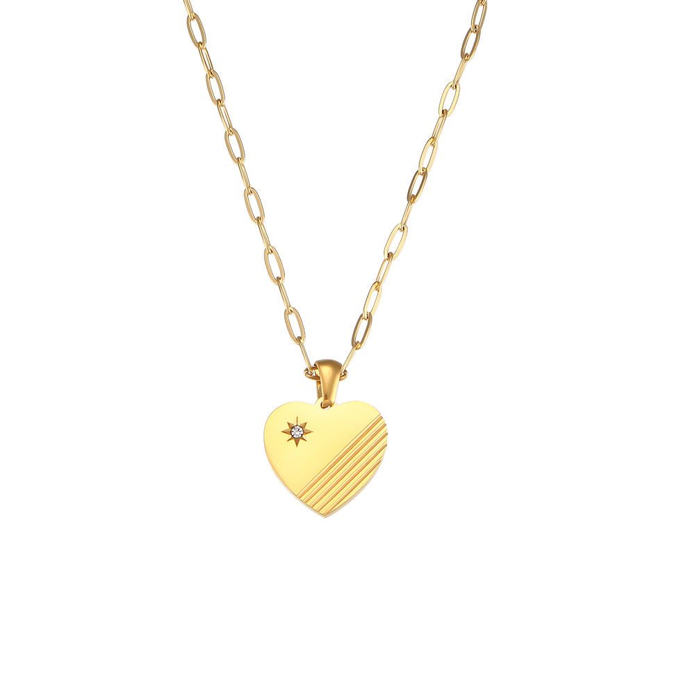 Fashionable Geometric Pendant Necklace for Women with Electroplated 18K Gold Finish on Stainless Steel Chain and Zircon Inlay