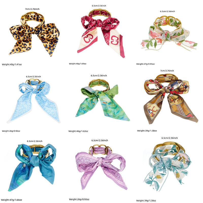Elegant Leopard Print Floral Satin Bow Round Stainless Steel Bracelet
