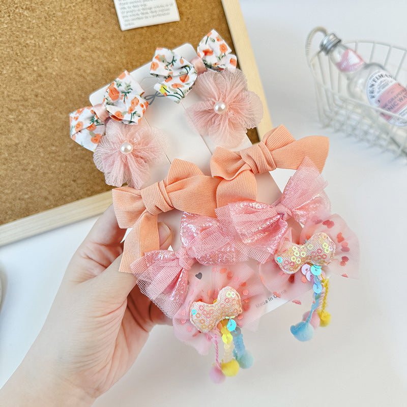 Lindas pinzas para el cabello de niña con forma de lazo y estampado floral hechas de tela de tul para trajes estilo Hanfu