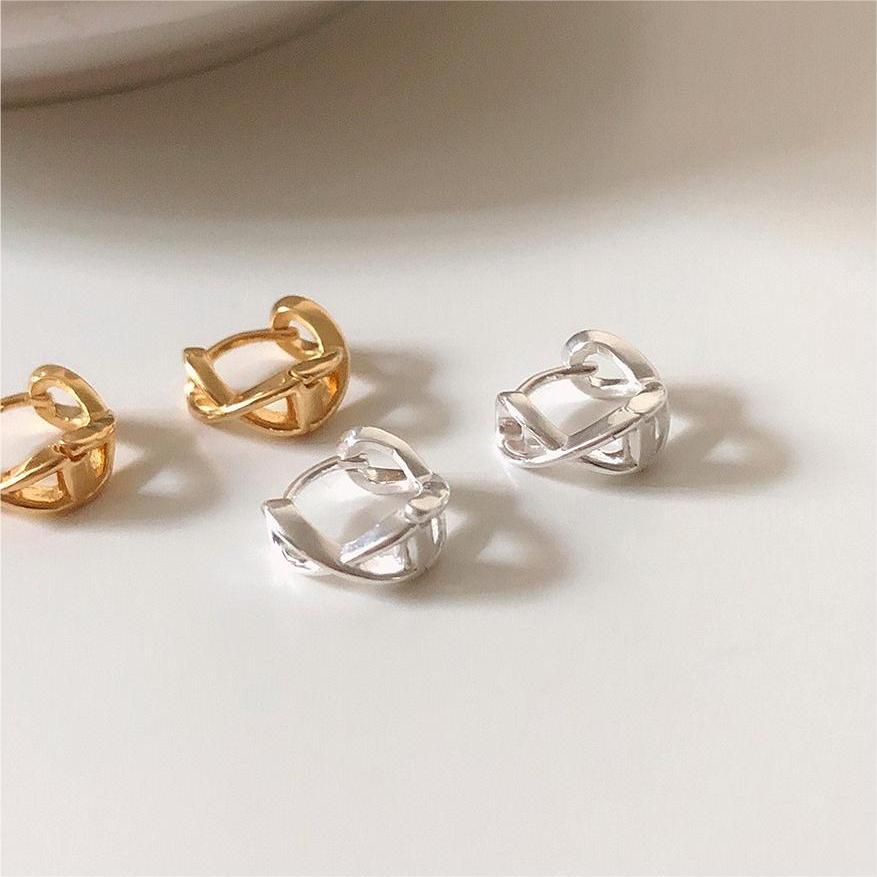 Minimalist Cross-Shaped 925 Sterling Silver Earrings for Women with Gold Plating