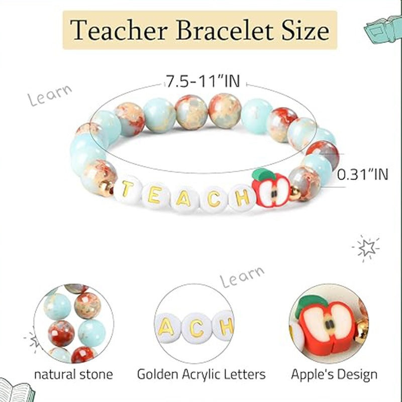 8mm Natural Blue Shoushan Stone Beaded Bracelet with Apple Charm Unisex Gift