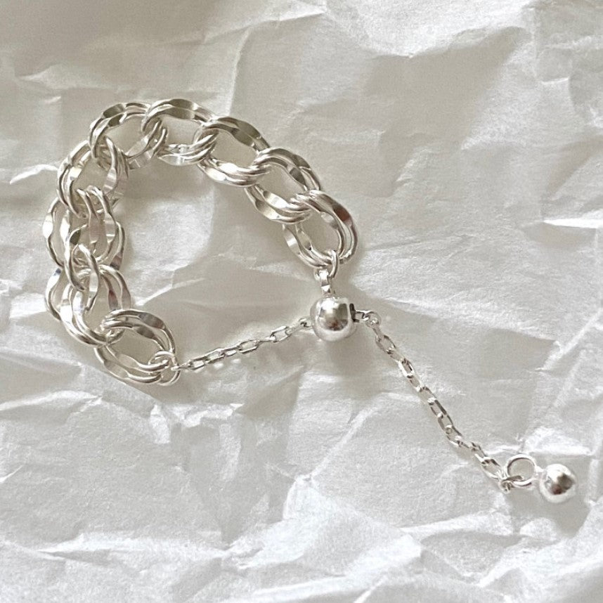 Minimalist Silver Chain Ring for Women Adjustable 925 Sterling Silver Ring with Delicate Link Design
