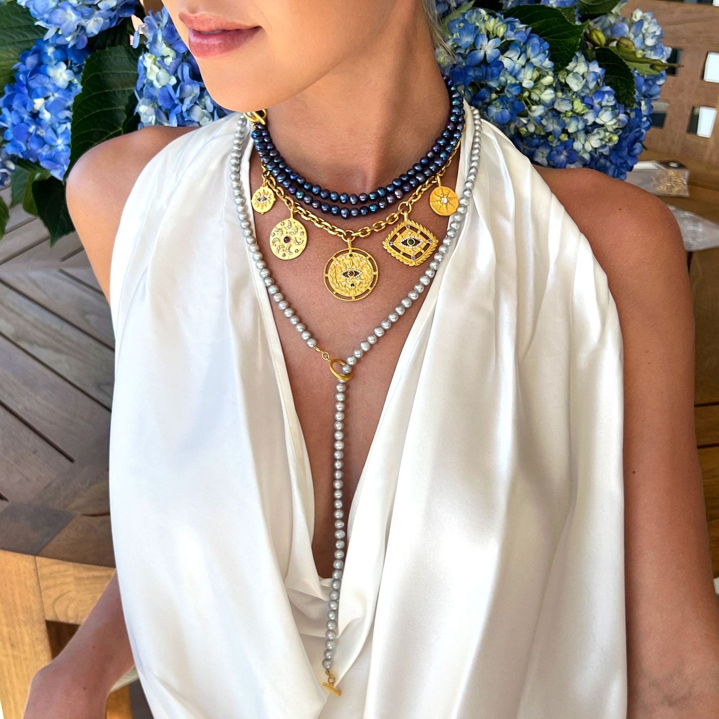Casual Stainless Steel PVD 18K Gold Plated Teardrop Star Evil Eye Pendant Necklace for Unisex