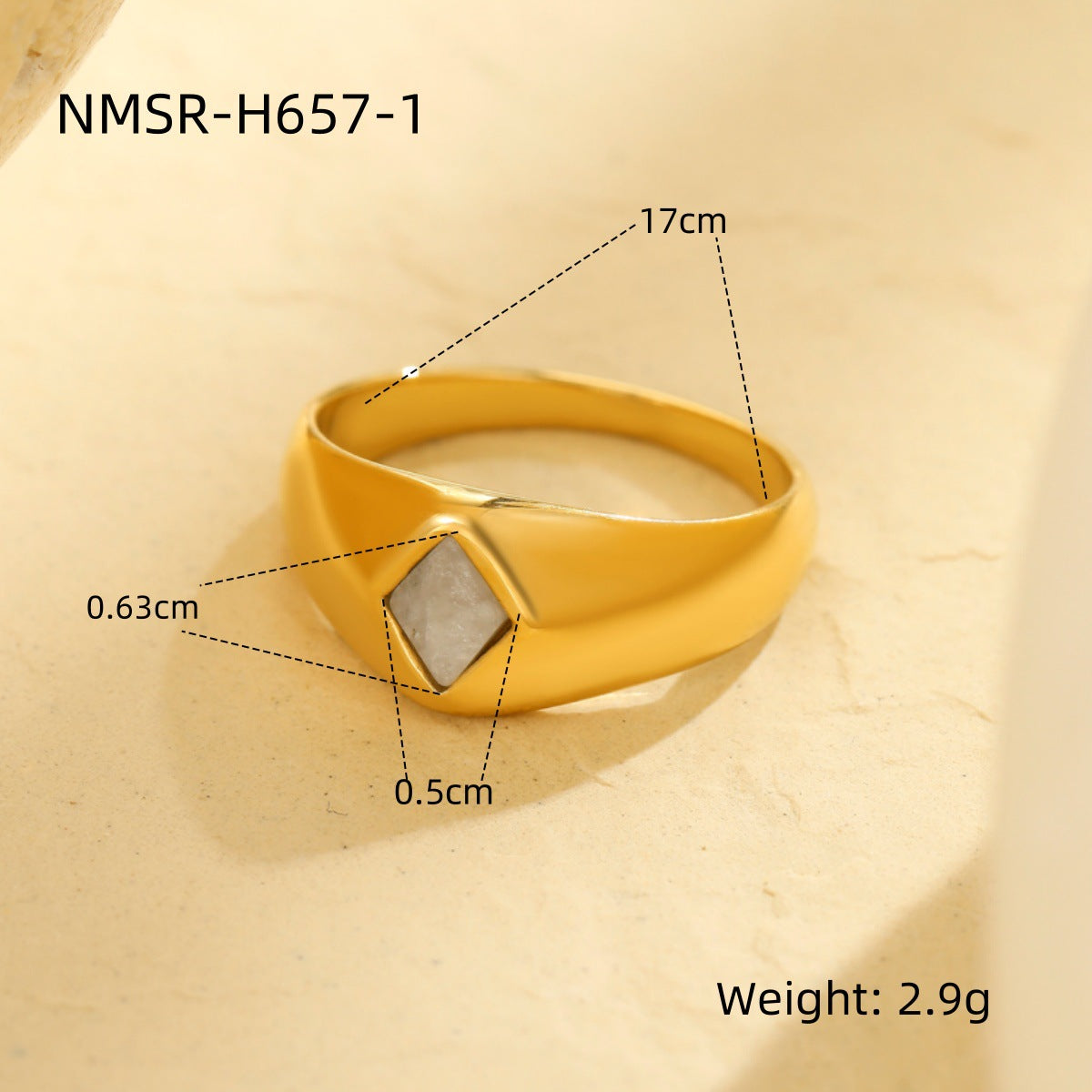Anillo de acero inoxidable geométrico minimalista con acabado chapado para mujer, joya llamativa a la moda con forma cuadrada