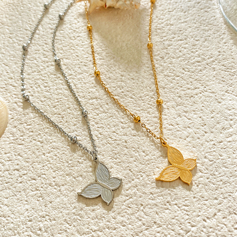 Layered Textured Butterfly Gold Plated Titanium Steel Necklace for Unisex