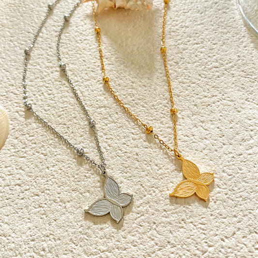 Layered Textured Butterfly Gold Plated Titanium Steel Necklace for Unisex