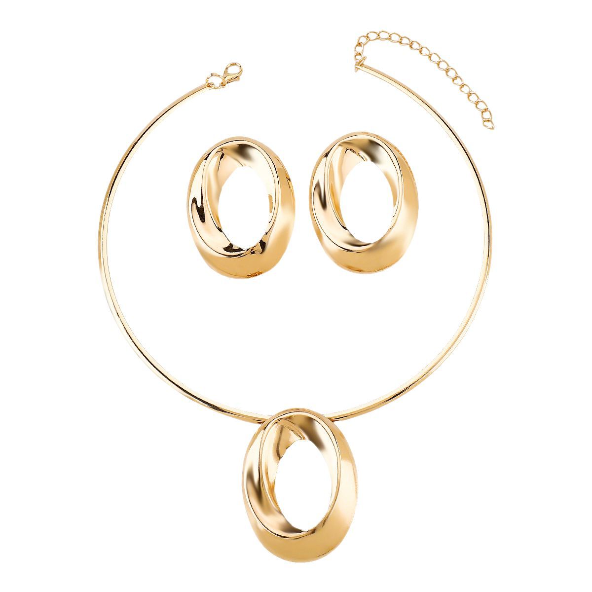 Set Collana con Pendente Geometrico Minimalista e Orecchini in Lega con Finitura Galvanica da Donna