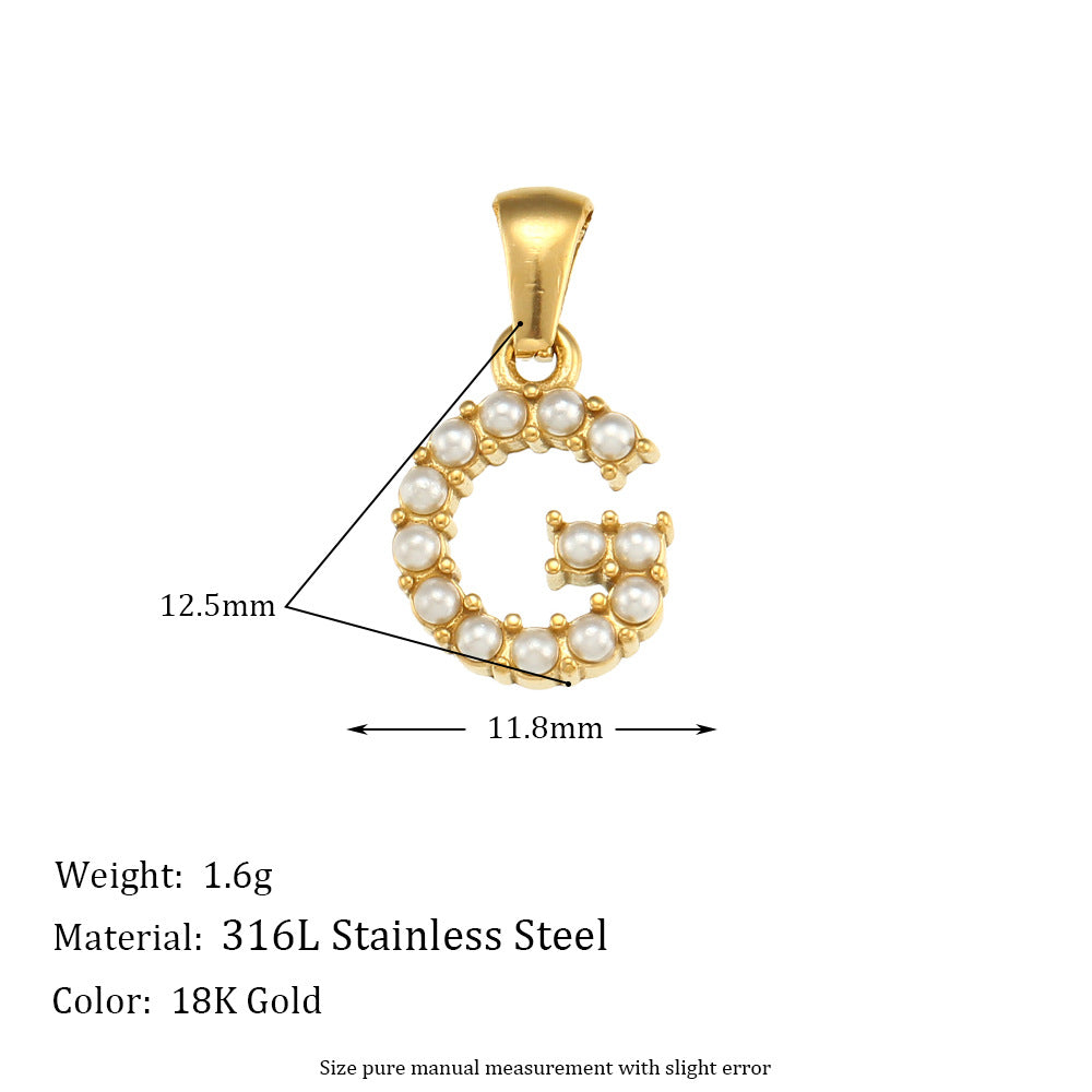 Minimalist Letter Pendant Necklace Stainless Steel with 18K Gold Plating Micro-Pave Zirconia and Pearl Accents