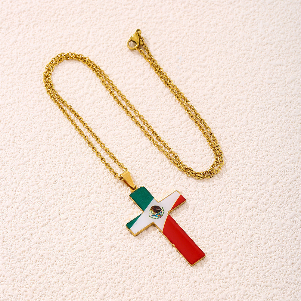 Collana Pendente a Croce Minimalista in Acciaio Inossidabile con Finitura Smaltata su Catena ad O, Unisex